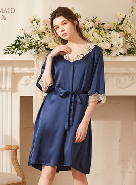 罗丝美睡裙宽松春夏高级女士短袖睡裙100%桑蚕丝家居服轻奢13021