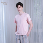 罗丝美莫代尔男士 纯色休闲百搭单上衣63002 家居服V领套头短袖