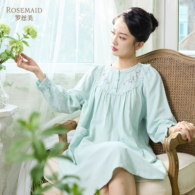 睡衣罗丝美纯棉宽松秋季女士圆领