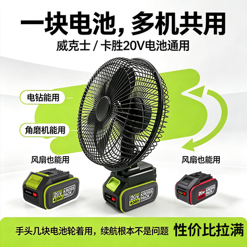 适用Worx威克士卡胜款锂电池电风扇8寸金属风扇工地无线无刷