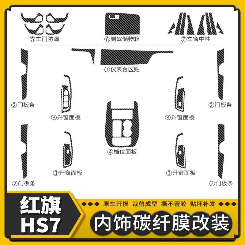 适用红旗HS7车内饰贴纸改装碳纤维面板保护中控档位装饰爆改贴膜