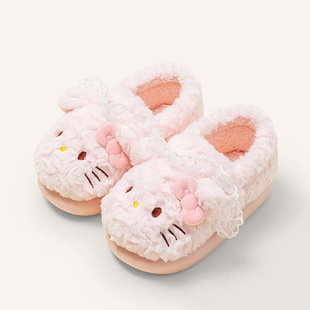 三丽鸥女童棉拖鞋包跟秋冬季女孩家居室内防滑凯蒂猫儿童毛绒棉鞋