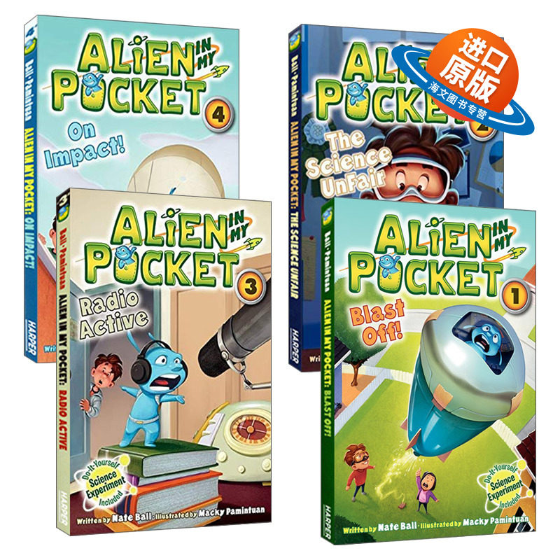 英文原版 Alien in My Pocket 口袋里的外星人4册 儿童初级桥梁章节书 小学生课外阅读 和外星人的冒险 英文版 进口英语原版书籍