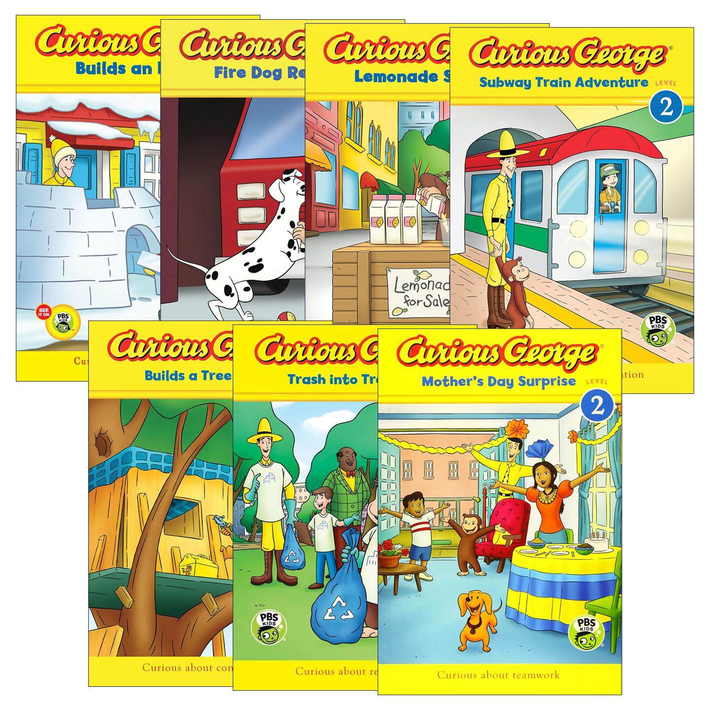 英文原版 Curious George 好奇猴乔治分级读物Level 2系列7册 建造树屋 变废为宝 建造冰屋 柠檬水摊位 英文版 进口英语原版书籍