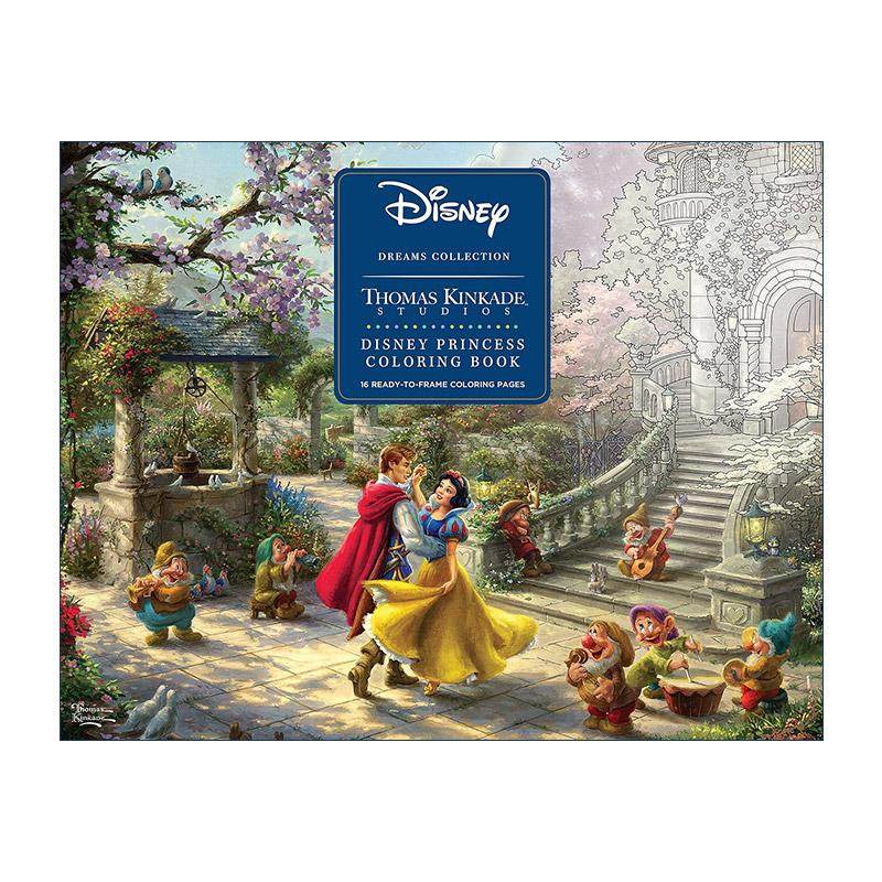英文原版 Disney Dreams Collection Thomas Kinkade Studios Disney Princess Coloring Poster 迪士尼公主 上色书明信片 英文版
