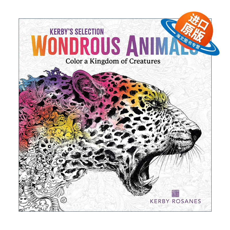 英文原版 Wondrous Animals 奇妙的动物 彩色的生物王国 填色寻物 着色涂色书 绘本 漫画 艺术 Kerby Rosanes 进口英语原版书籍