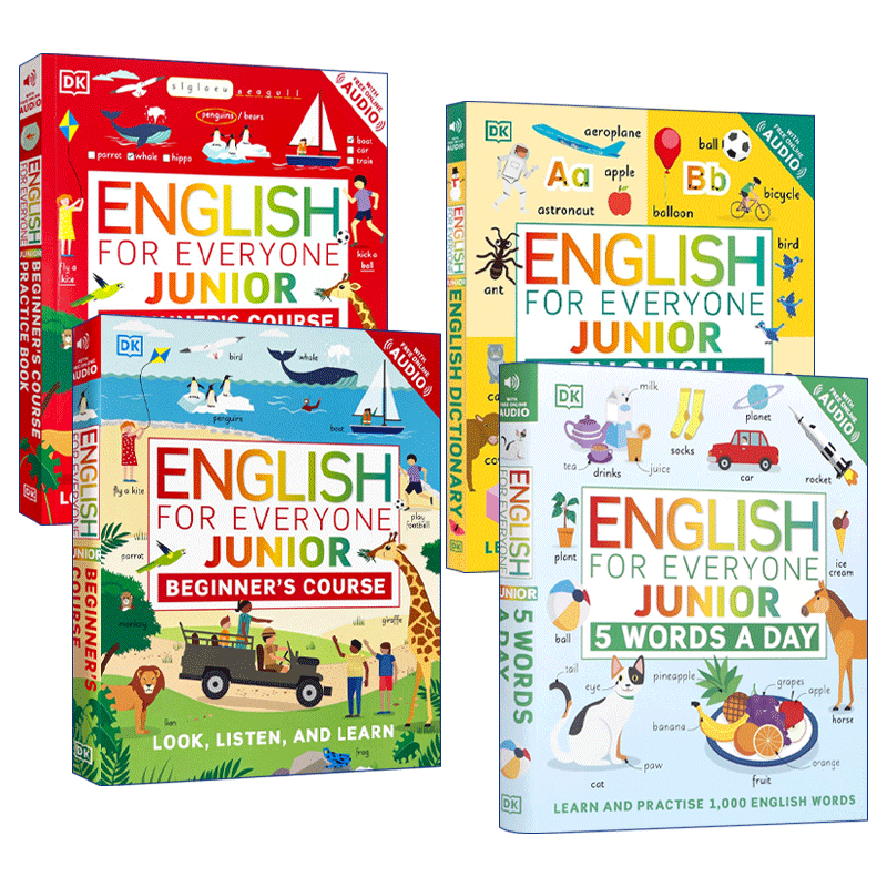 英文原版 English for Everyone Junior 4册 DK新视觉 人人学英语 少儿初级英语 英语单词背诵入门百科指南英语学习带插图 进口书