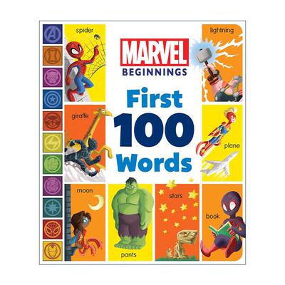英文原版 Marvel Beginnings First 100 Words 漫威初级读物 前100个单词 儿童启蒙认知绘本 纸板书 英文版 进口英语原版书籍