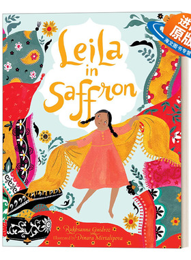 英文原版绘本 Leila in Saffron 穿橘黄色的莉亚 小众民族画风  精装绘本 英文版 进口英语原版书籍