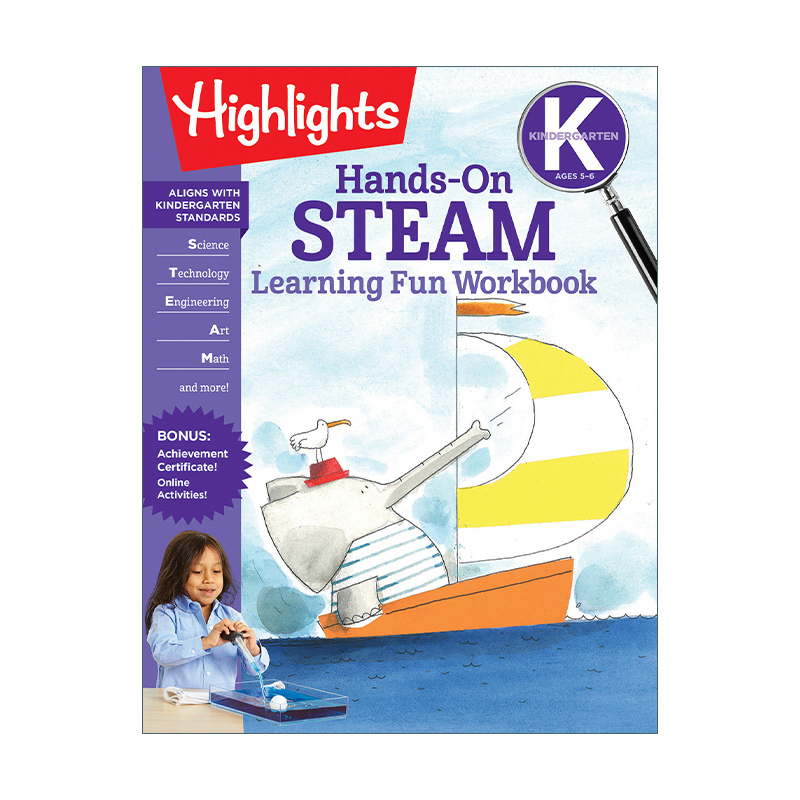 英文原版 Kindergarten Hands-On STEAM Learning Fun Workbook Highlights Learning Fun Workbooks 幼儿园动手实验设计 练习册