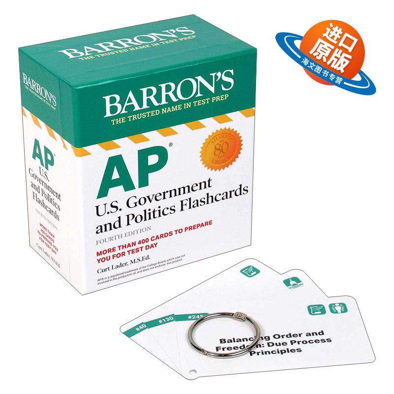 英文原版 AP U.S.Government and Politics Flashcards 巴朗AP美国政府与政治备考闪卡 第4版 带环扣 英文版 进口英语原版书籍
