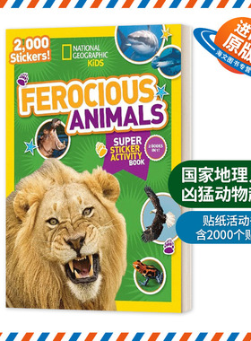 英文原版 Ferocious Animals Super Sticker Activity Book 国家地理儿童凶猛动物超级贴纸活动书 含2000个贴纸 英文版 进口英语书
