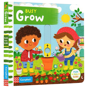 忙碌的成长 英文原版 Busy Grow 忙碌的生长 Busy Books系列 幼儿英语启蒙抽拉机关操作纸板书 亲子共读 英文版进口书籍儿童外文书