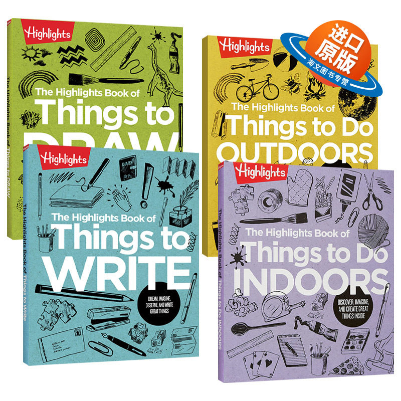英文原版 Highlights Books of Doing 亮点活动手册系列4册 儿童互动亲子游戏 Draw绘画 Write写字 Indoors户内 Outdoors户外