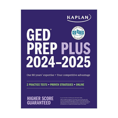 英文原版 GED Test Prep Plus 2024-2025卡普兰GED考试备考指南 含2套试题+1千道问答+60小时在线视频教学 英文版进口英语原版书籍