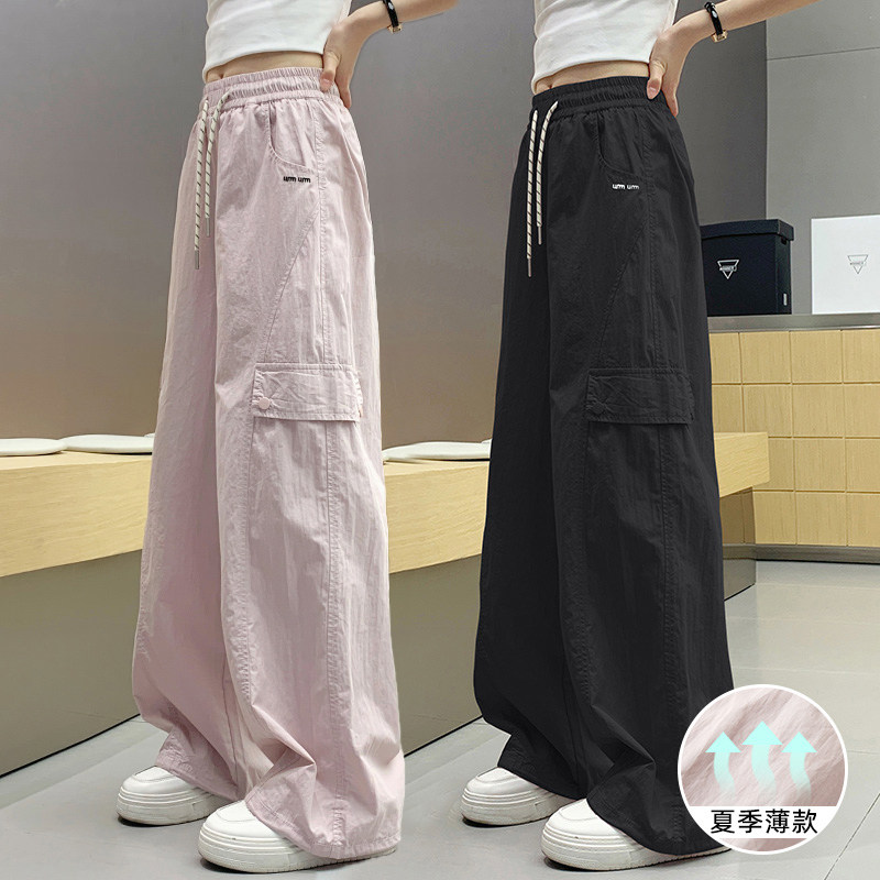 英国潮牌女童裤春秋工装新款冰丝