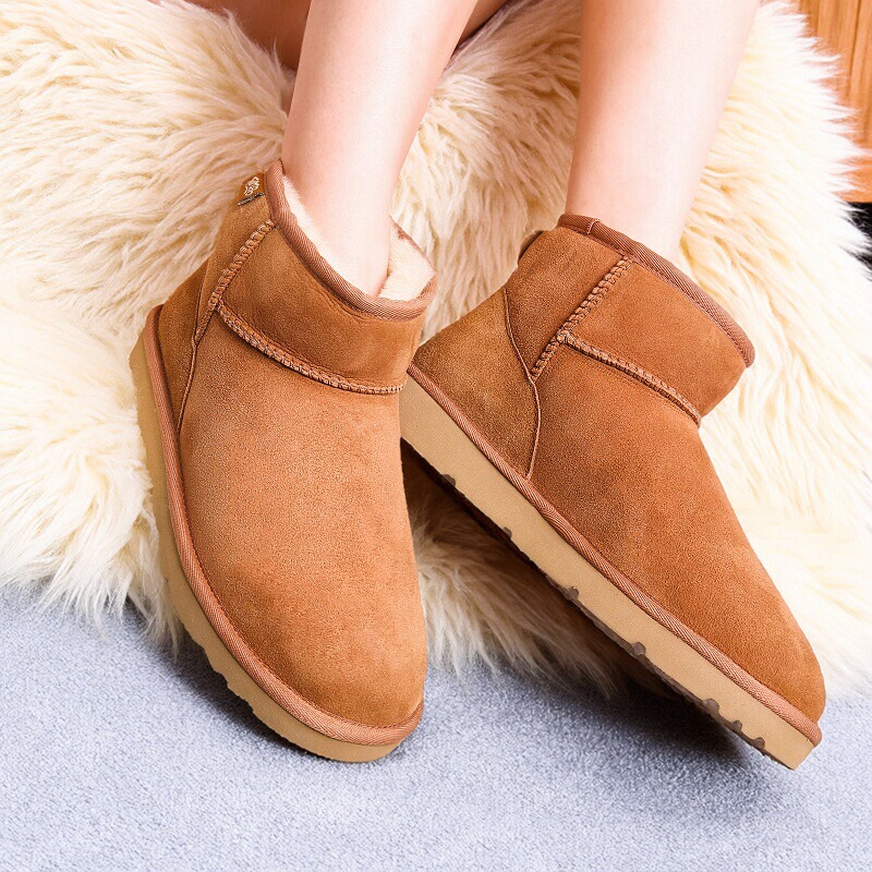 JUMBO简帛美利奴羊毛雪地靴棉鞋加厚保暖短筒时尚平底磨砂皮圆头