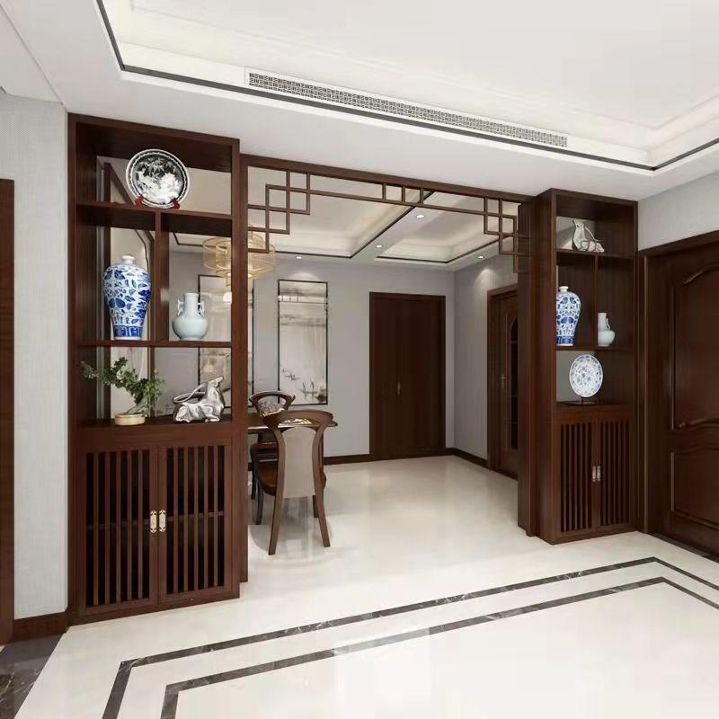 新中式实木入户玄关储物柜遮挡屏风客厅隔断装饰镂空月亮门博古架