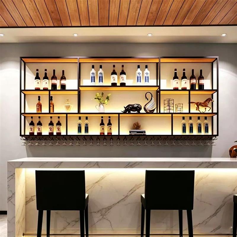 工业风壁挂发光酒架酒吧餐厅吧台靠墙铁艺酒柜背景墙置物收纳架