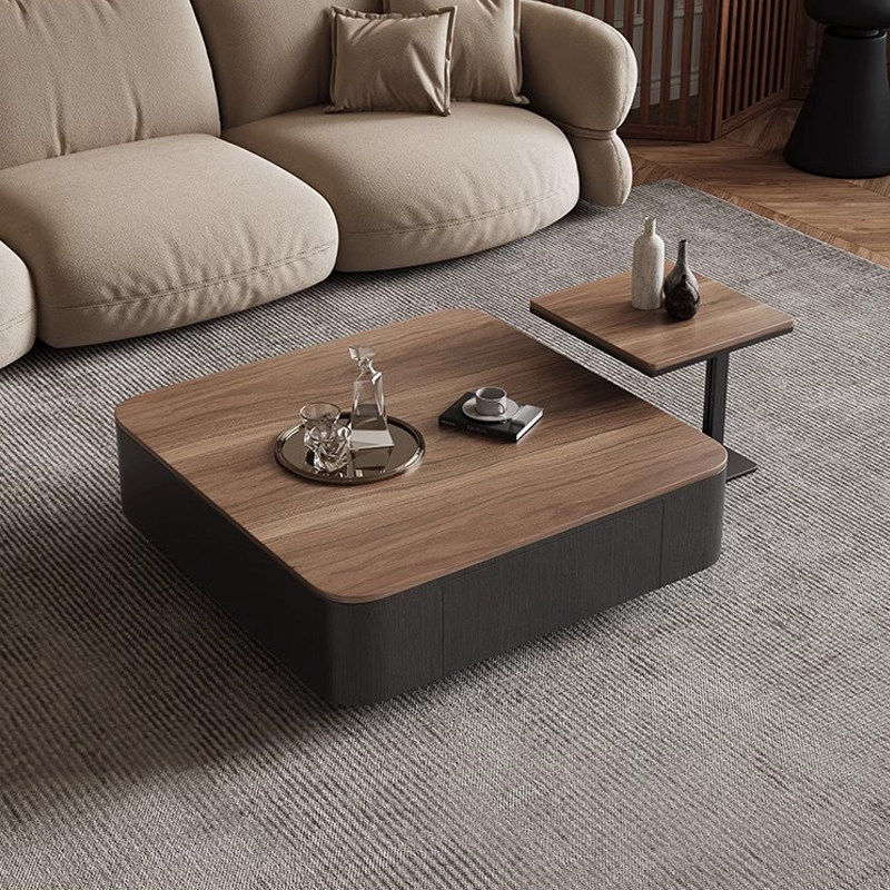 中古风方形茶几意式极简大小户型客厅家用实木豆腐块茶几