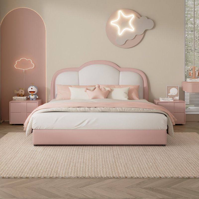 奶油云朵床儿童床女孩简约公主床双人床实木卧室储物带抽屉储物床
