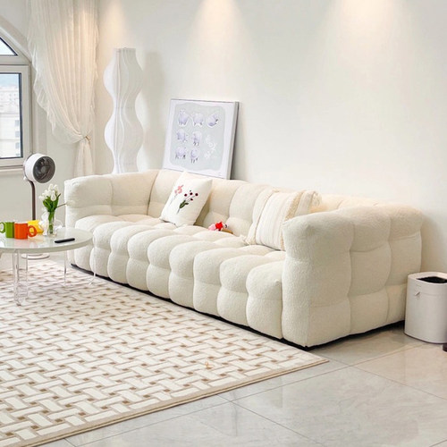 棉花糖沙发客厅网红奶油羊羔绒懒人沙发小户型直排三人座现代简约