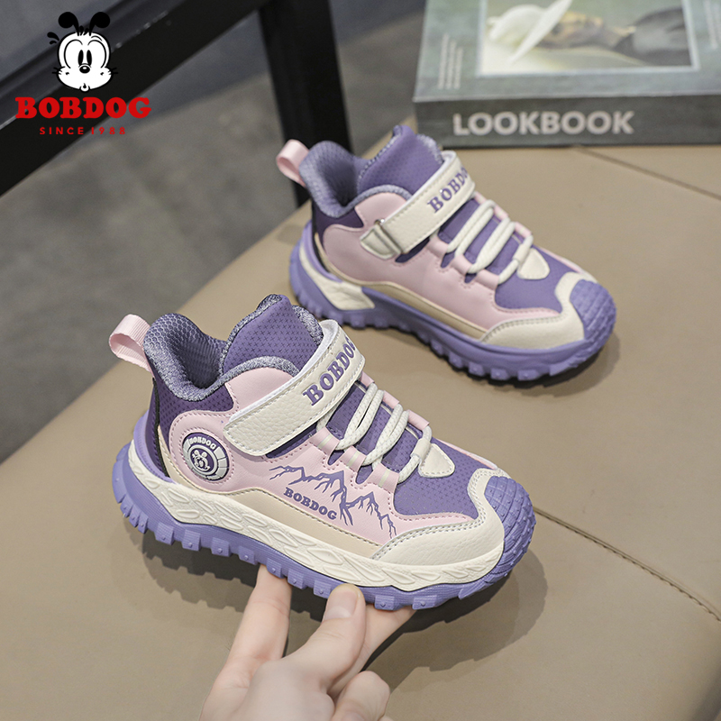 巴布豆女童鞋子2025新款春秋皮面防水儿童运动鞋中大童女孩老爹鞋