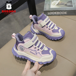 中大童女孩老爹鞋 春秋皮面防水儿童运动鞋 子2025新款 巴布豆女童鞋