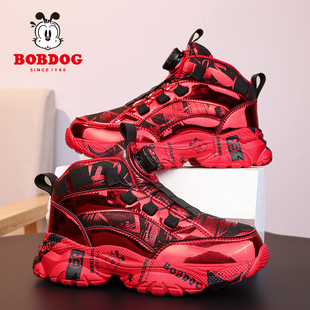巴布豆儿童本命年红色鞋子加绒秋冬季新款保暖蛇年限定男童运动鞋