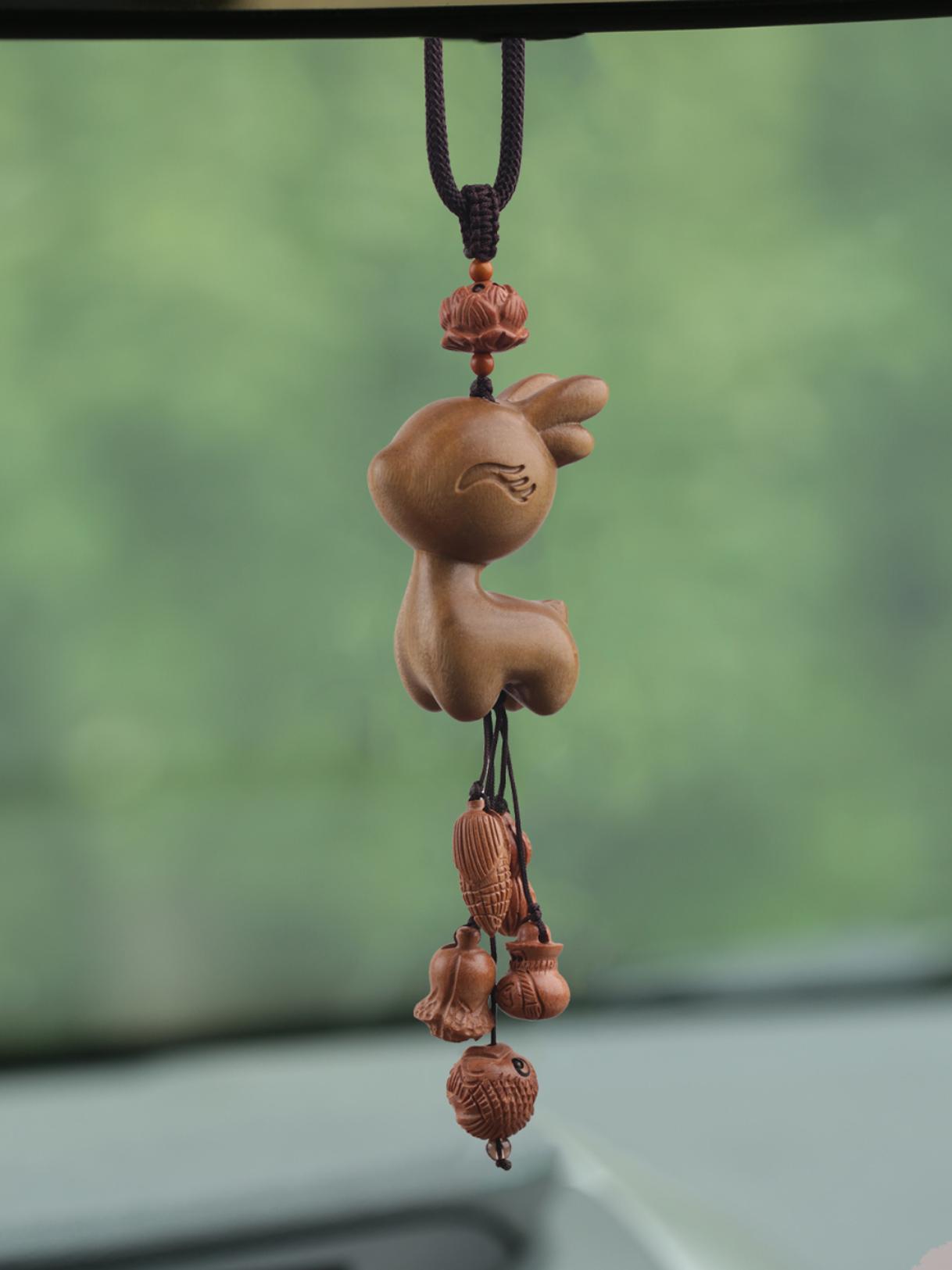 高档桃木多宝汽车挂件后视镜挂饰男女款式车上内载装饰品礼物