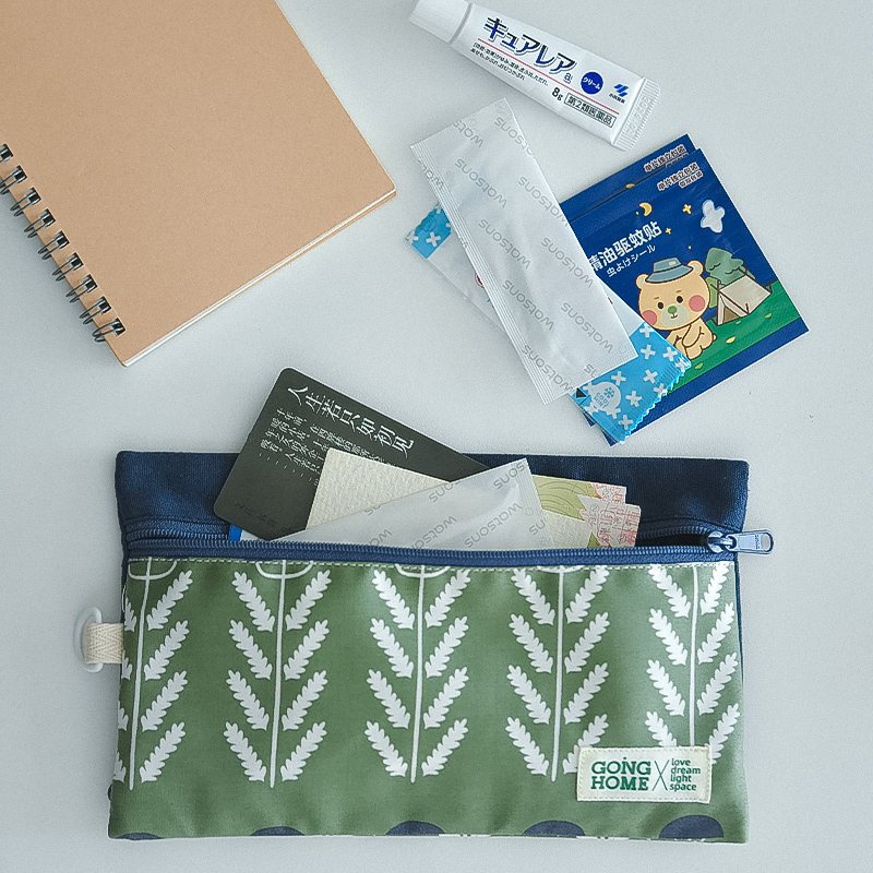 轻薄双层拉链布艺公交卡包文具袋