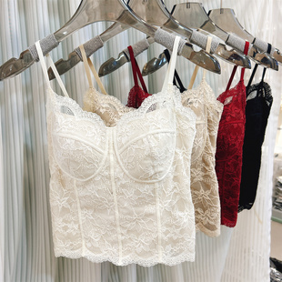 6100性感蕾丝防走光打底磨毛背心外穿内搭中长款美背吊带抹胸内衣