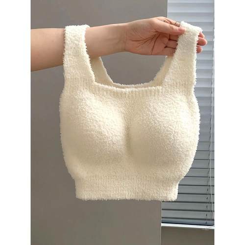 带胸垫毛绒保暖背心秋冬免穿文胸