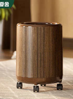垃圾桶家用客厅轻奢高档带盖带轮子木纹2026新款高颜值办公室专用
