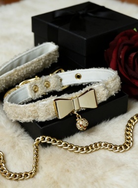 Puppy毛绒铃铛项圈女秋冬美拉德蝴蝶结牵引choker泰迪甜美颈圈