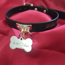 真皮项圈女小狗定制刻字铃铛choker颈带m高级黑色项链牵引绳k8