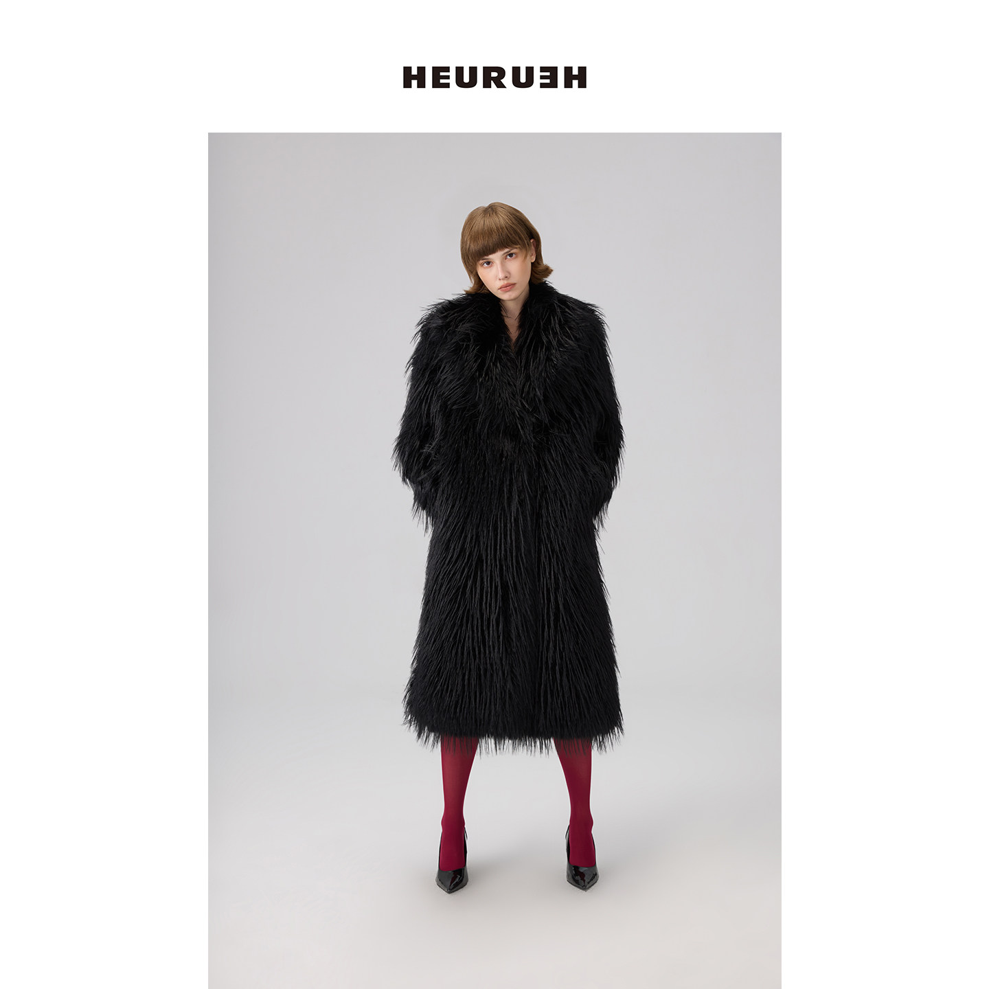 Heurueh仿皮草长款皮草大衣