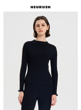 HEURUEH ONEWAY针织套头衫 黑色慵懒舒适打底衫套装 女