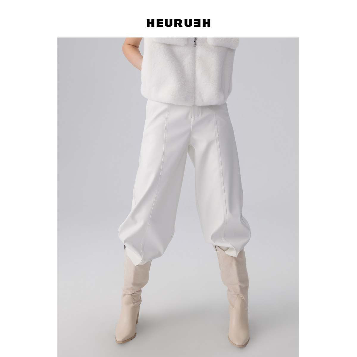 HEURUEH仿皮直筒裤仿皮直筒裤