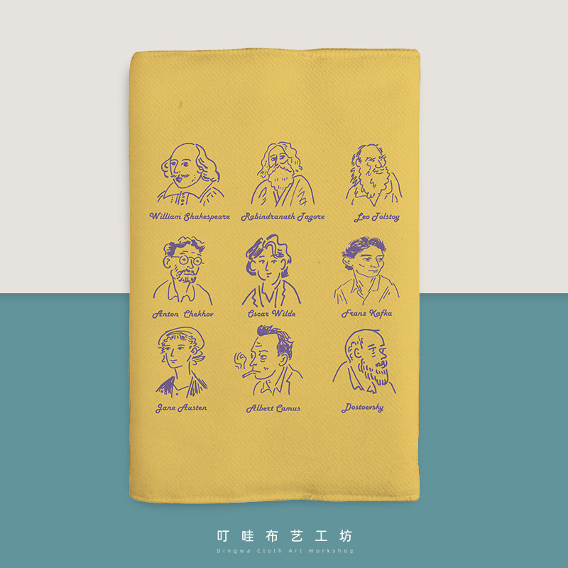 叮哇手绘文学家布艺书衣定制图片