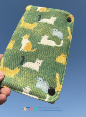 草地上的猫咪布面活页本可拆卸笔记本定制可爱日系手账本女日记本