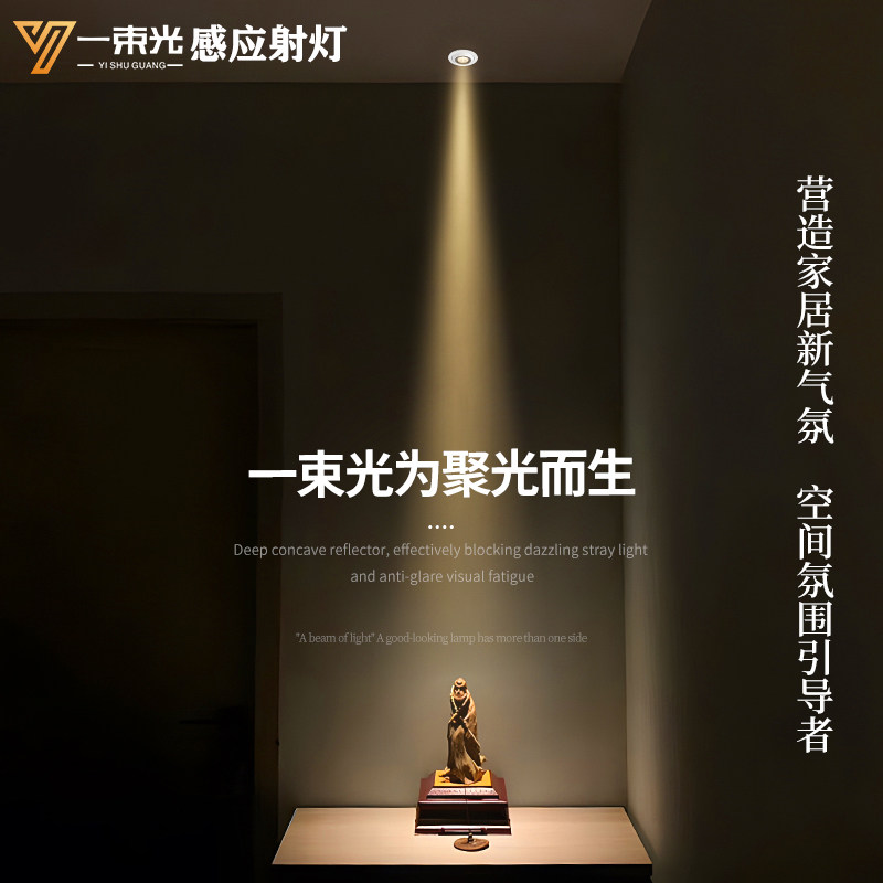 一束光人体感应小角度聚光射灯超薄嵌入式客厅过道入户玄关柜子灯