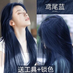 鸢尾蓝黑色染发剂显白流行色自己在家染发膏学生免漂色官方正品女