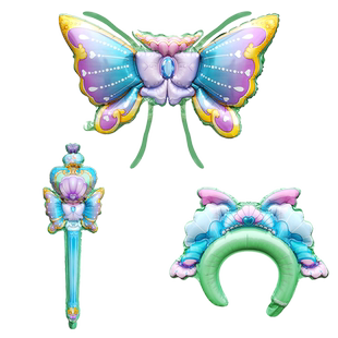 发光巴啦啦小魔仙蝴蝶翅膀气球魔法棒儿童卡通女孩生日摆地摊批发