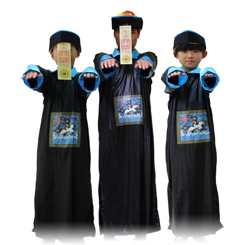 万圣节僵尸c衣服儿童cos化妆舞会恐怖鬼衣大人大童清朝僵尸表演服