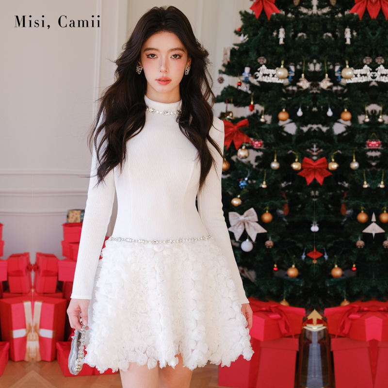 Misi,Camii甜美A字裙立体花摆