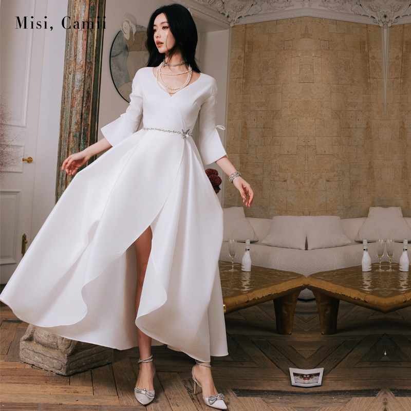 Misi.Camii2024秋冬新款女装蝴蝶钻V领中袖大礼服名媛时尚连衣裙