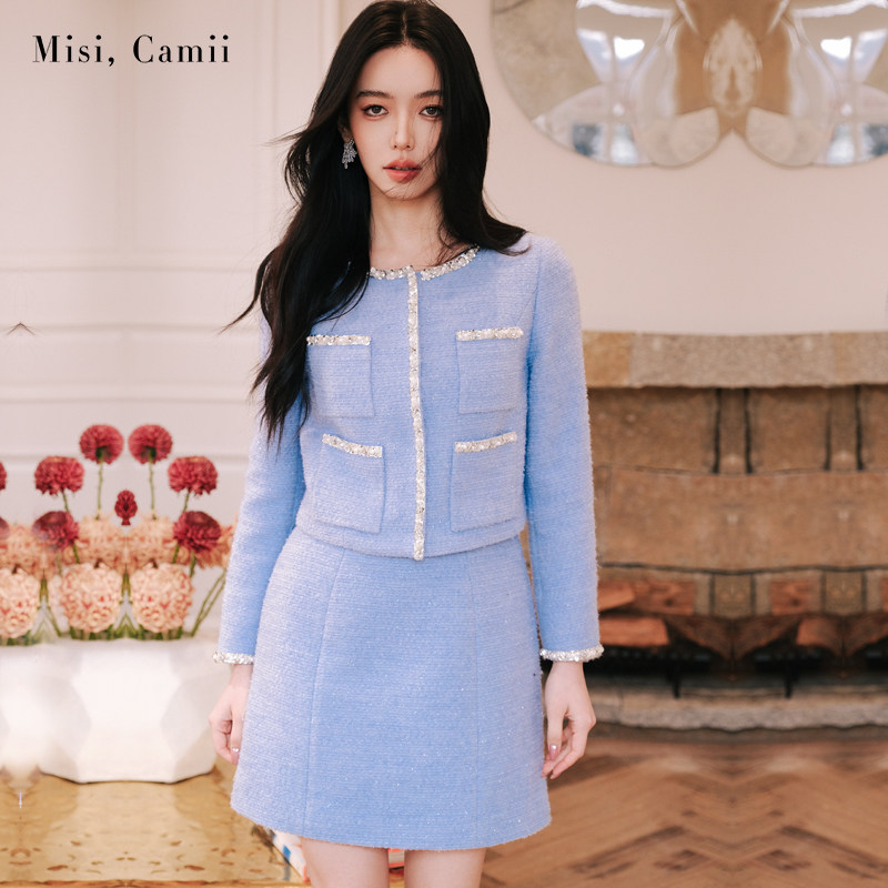 Misi,Camii圆珠钻饰银葱花呢外套