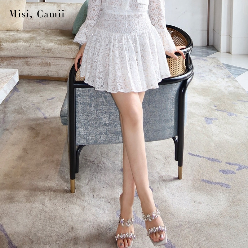 Misi.Camii2026春夏新款女装高腰珠片绣蕾丝半身裙时尚感穿搭百搭