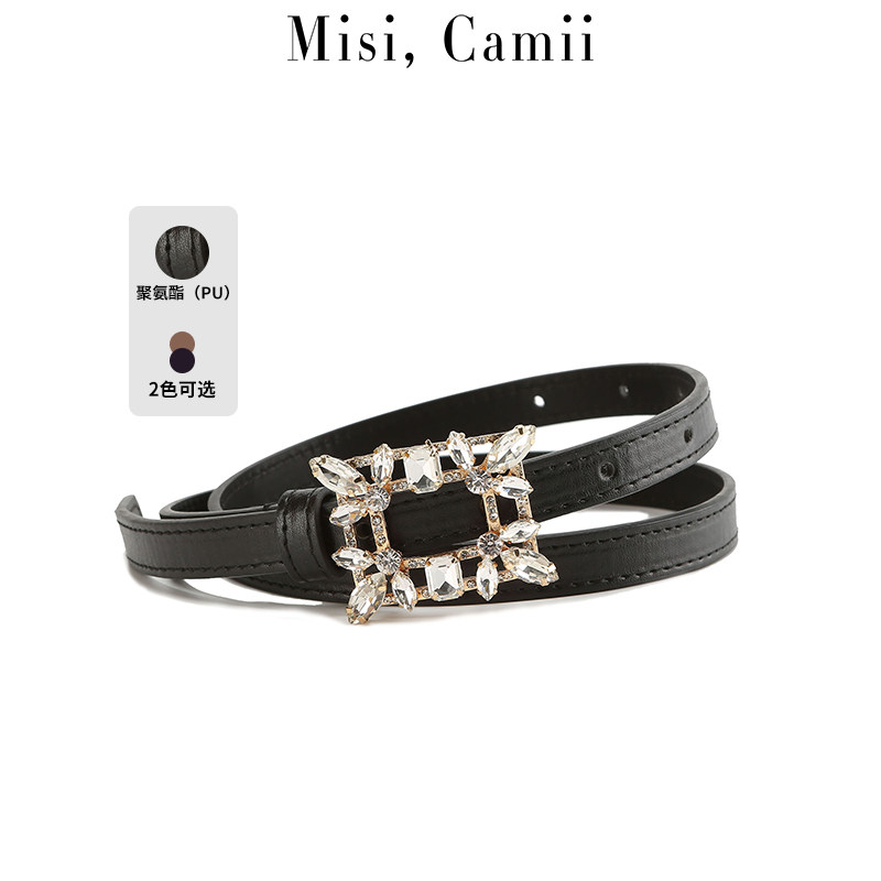 Misi.Camii春夏新品女士人造革配件饰轻奢钻扣细面宽松卡扣腰带